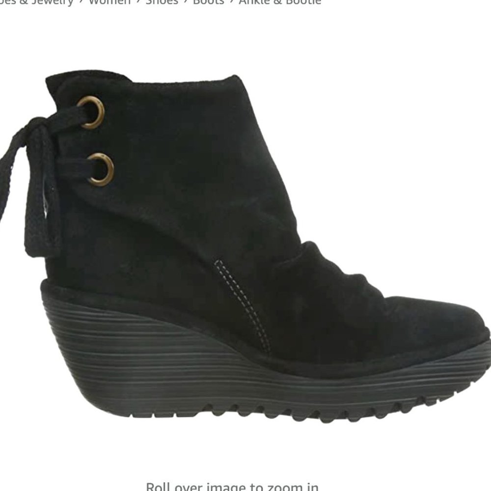 Fly London Yama Wedge Ankle Boot Black Suede